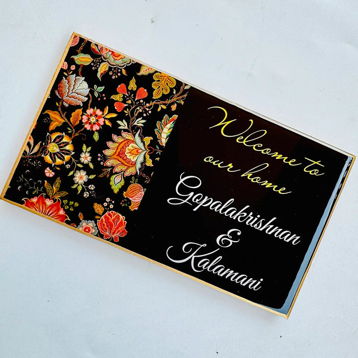 Black Floral Personalized Printed Rectangle Resin Name Plate