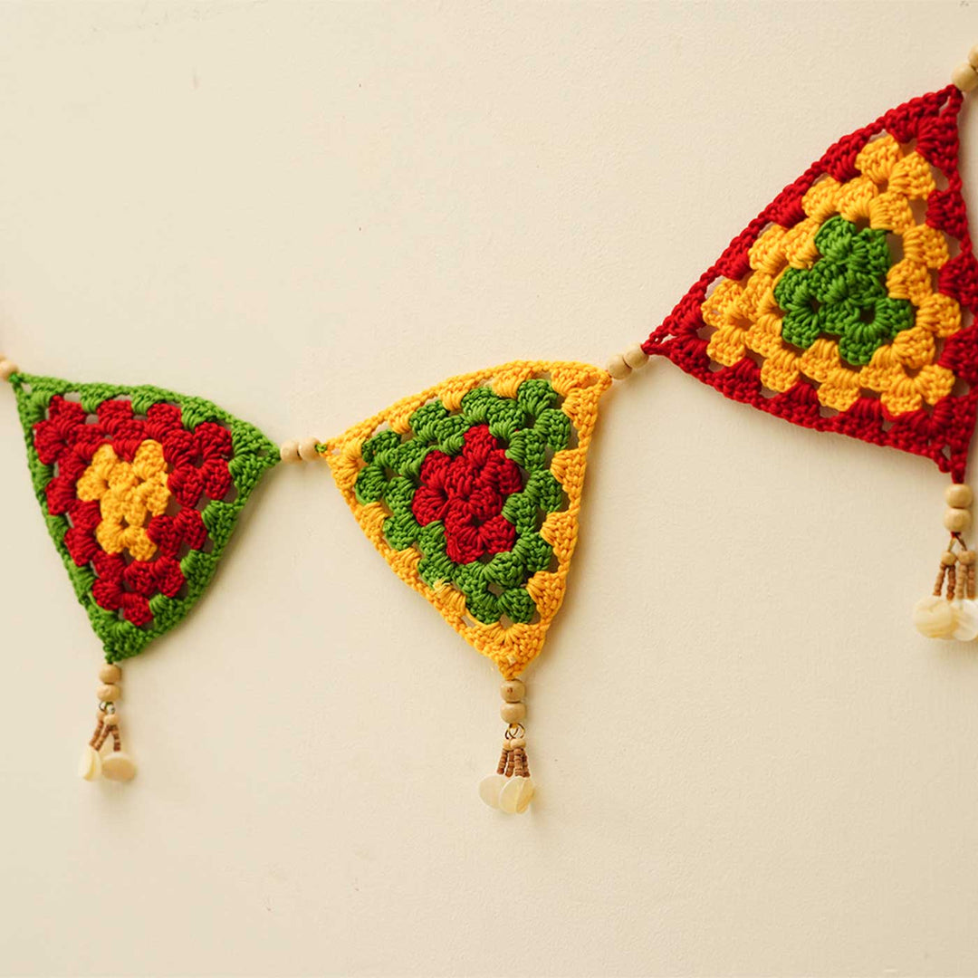 45 In | Handmade Tri-Color Triangular Crochet Toran