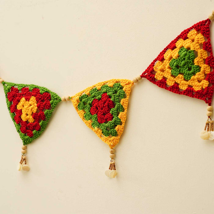 45 In | Handmade Tri-Color Triangular Crochet Toran