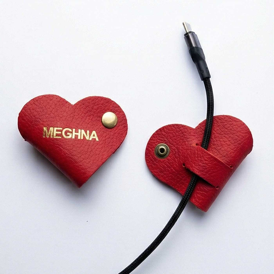 Heart Shaped Red Leather Personalized Cable Manager