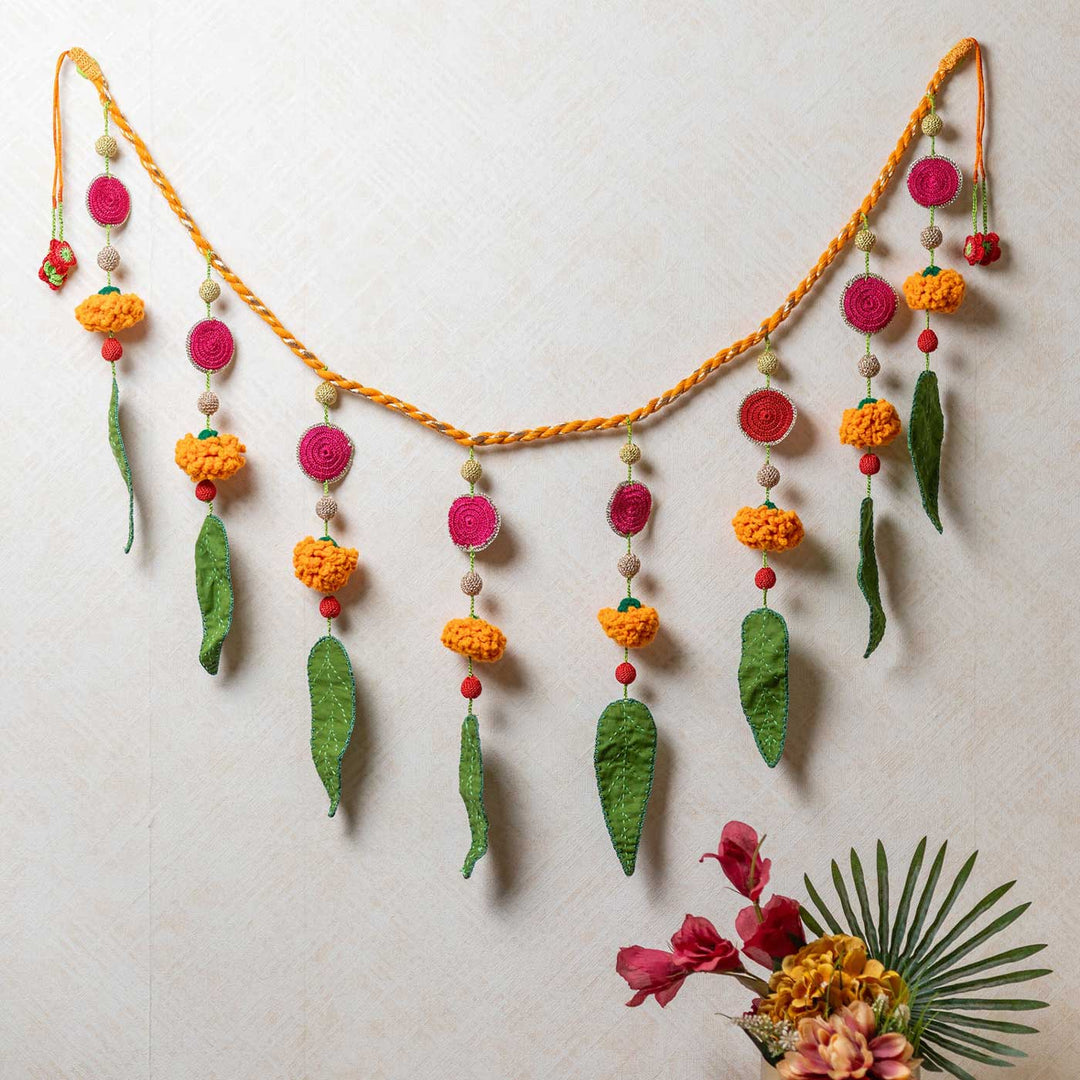 49 In | Intricate Realistic Crochet Ashok Patta Marigold Ambi Patti Cotton Toran
