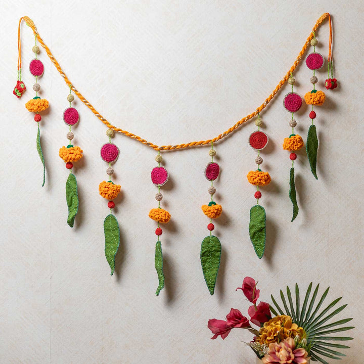 49 In | Intricate Realistic Crochet Ashok Patta Marigold Ambi Patti Cotton Toran