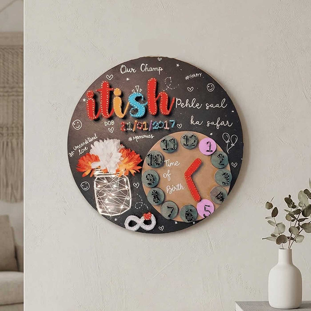 Personalized String Art Clock Theme Wooden Name Plate