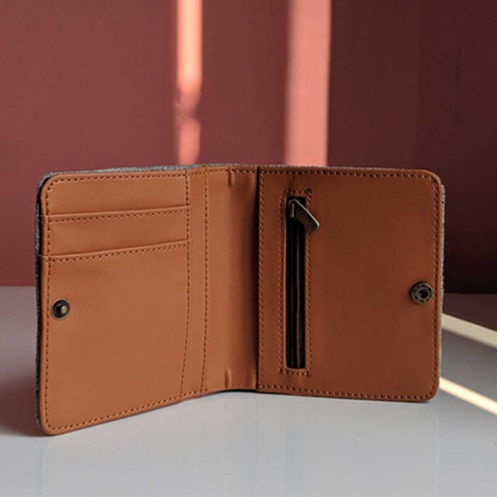 Handmade Embroidered Geometric Grey Canvas Wallet