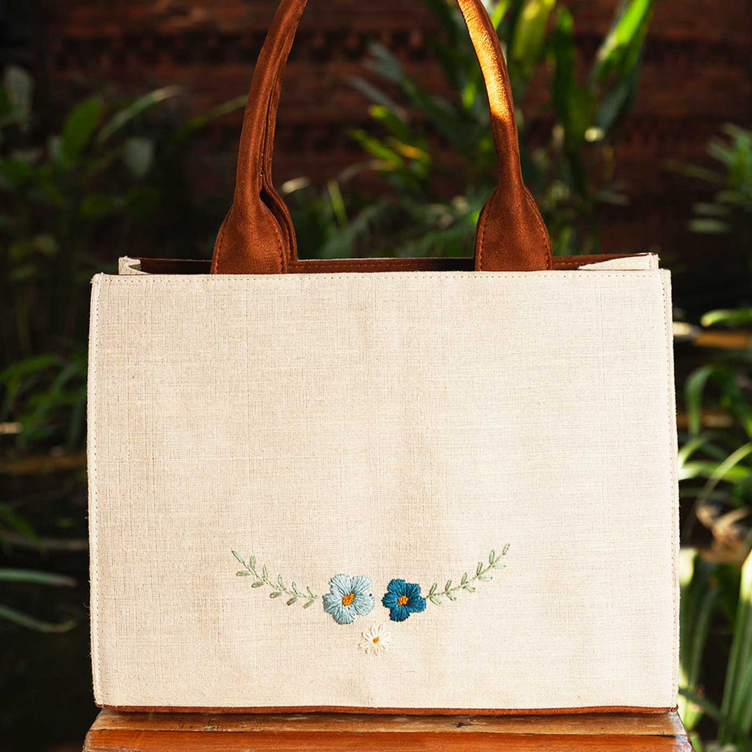 Personalized Hand Embroidered Garden Tote Bag