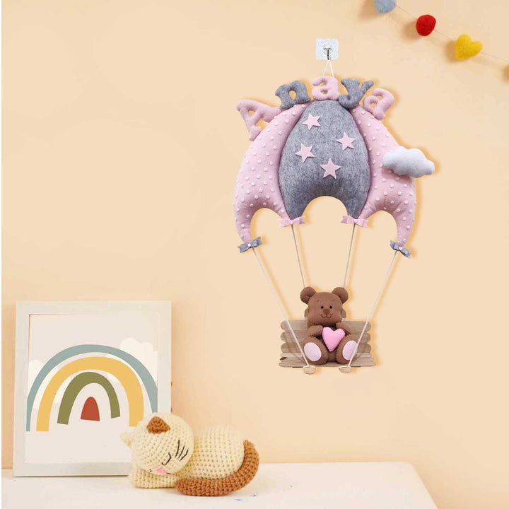 Personalized Handmade Teddy With Parachute Theme Felt Kids Name Plate