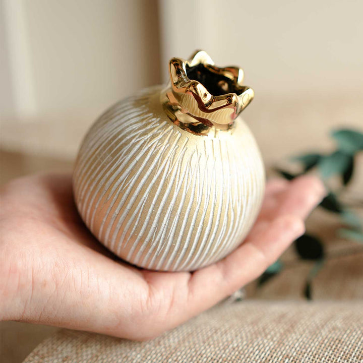 Handmade Pomogranate Jewel Beige Porcelain Vase
