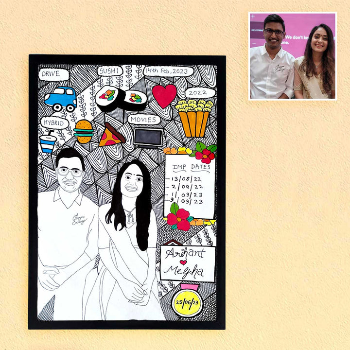 Photo Personalized Doodle Art Couples Multicolour Decorative Plaque