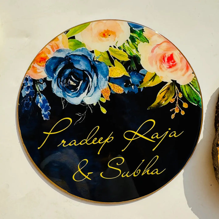 Black Floral Personalized Printed Round Resin Name Plate