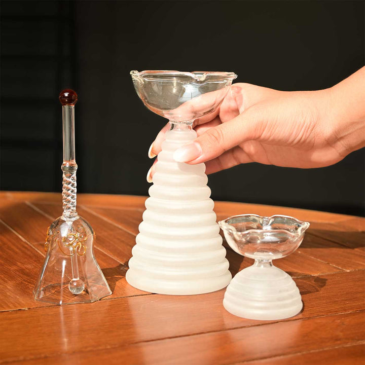 Handmade Clear Frosted Borosilicate Glass Oil Lamp / Diya | 5.9 inch