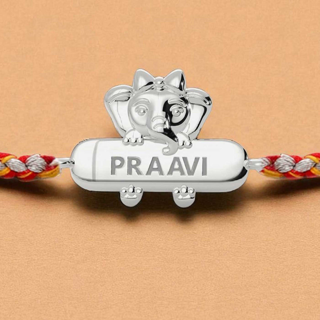 Personalized Handmade Elephant Design Silver Kids Rakhi