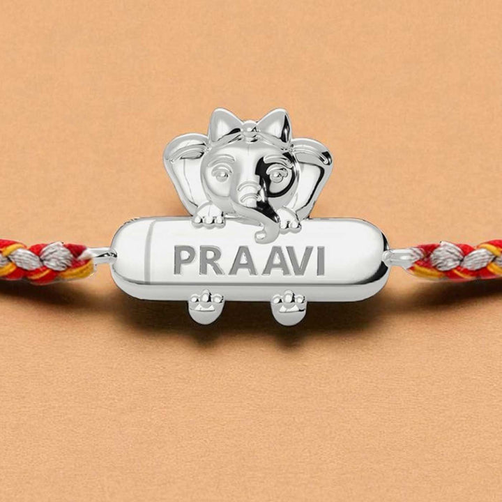 Personalized Handmade Elephant Design Silver Kids Rakhi