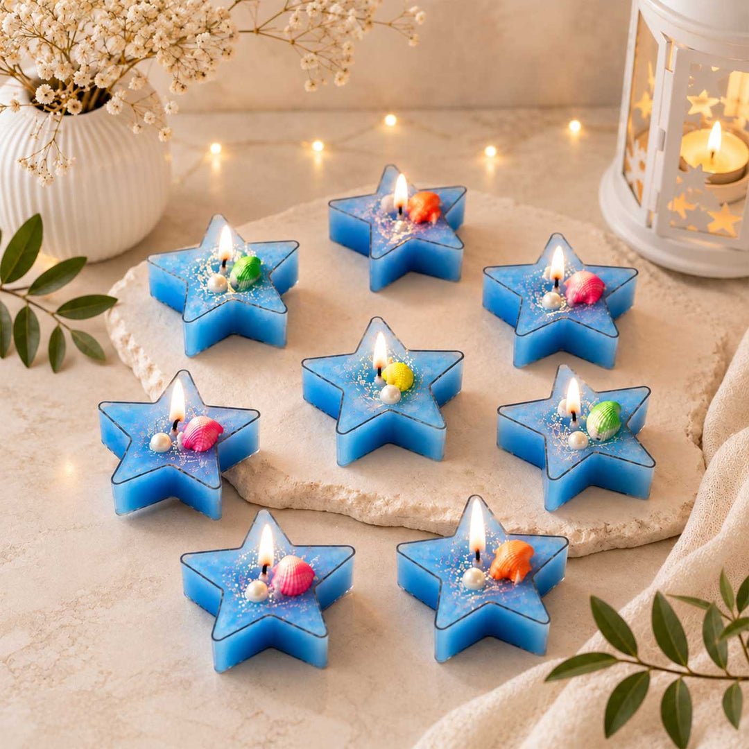 8 pc | Handmade Ocean Star Scented Soy Wax Tealight Candle With Seashell & Pearl
