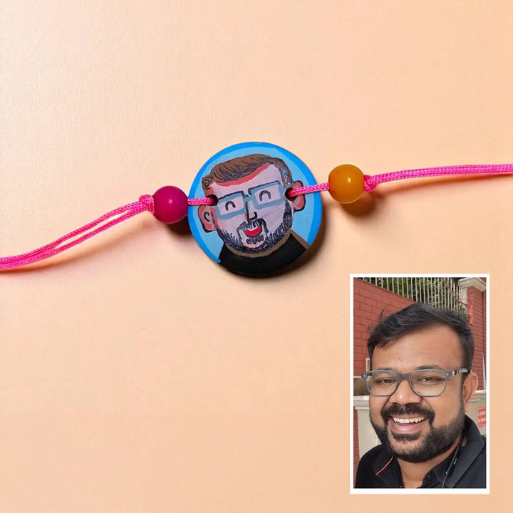 Photo Personalized Beaded Caricature Illustration Terracotta Rakhi