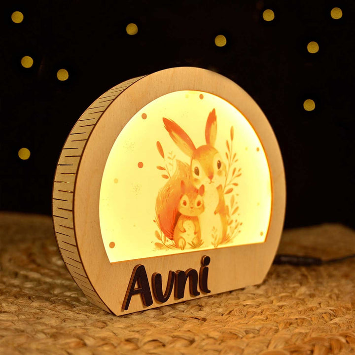 Personalized Squirrel Theme Wooden Table Lamp For Kids With 3D Letters