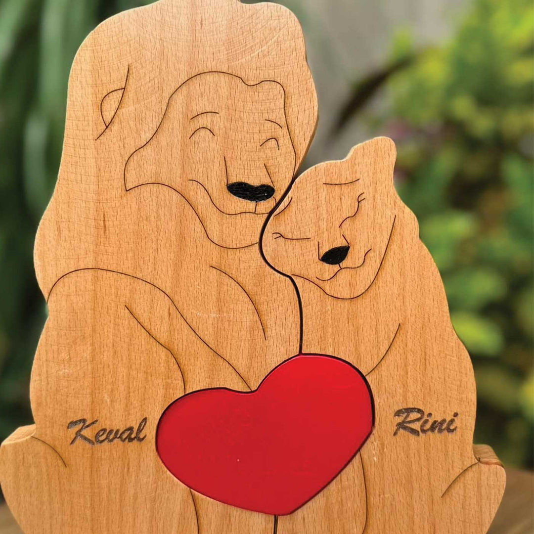 Personalized Lion Couple Wooden Figurine