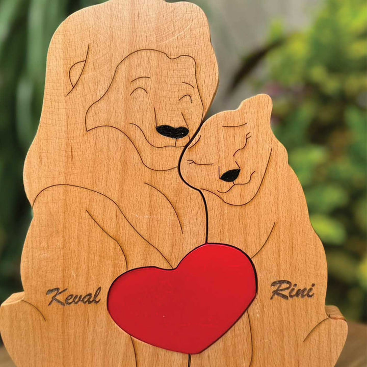 Personalized Lion Couple Wooden Figurine