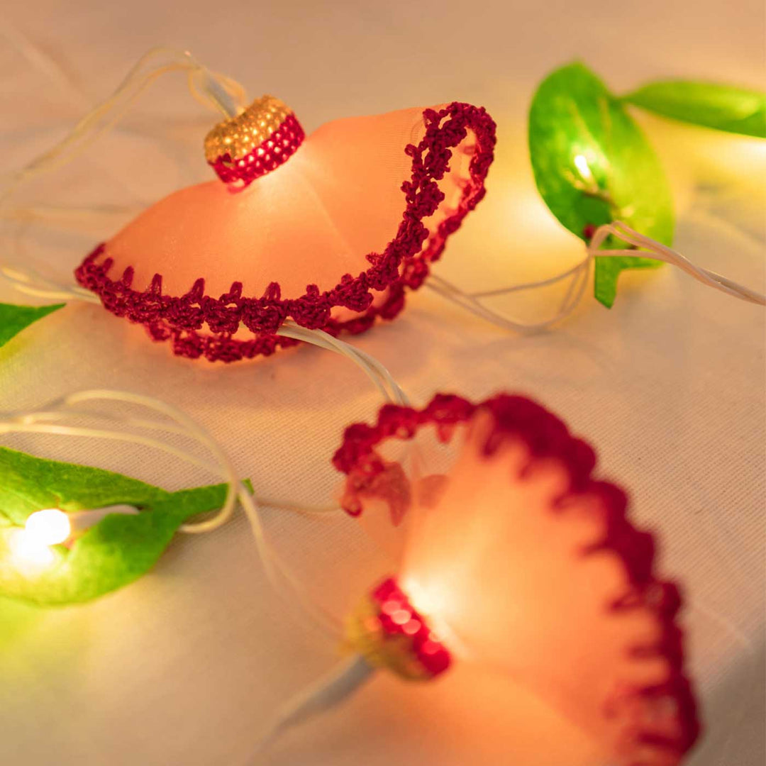 Handmade Crochet Meadow Red Floral Design Felt Fairy Light