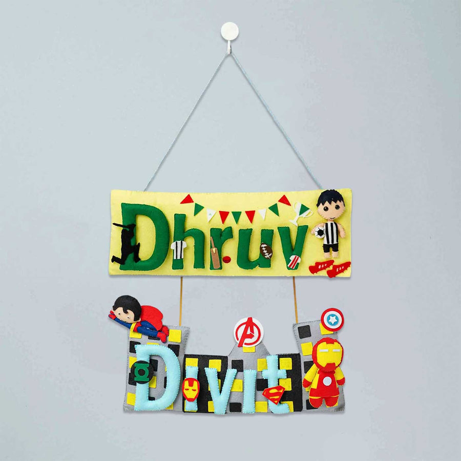 Customized Handcrafted Avengers Theme Felt Name Plate For Kids For Siblings - Hanging Name Personalization Display