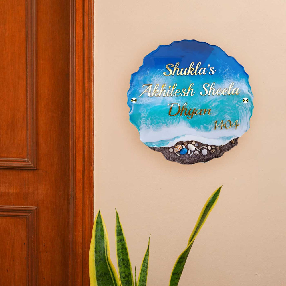 Personalized Beach Theme Resin And Acrylic Waterproof Name Plate - Mounted on Wall Near Door