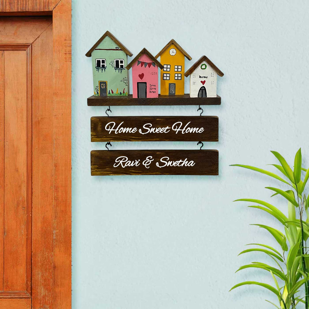 Personalized Pastel Miniature House Wooden Name Plate