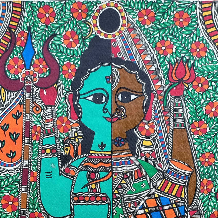 22 x 30 Inch | Half Shiva, Half Shakti | Original Hand Painted Madhubani Painting | Natural Pigments On Paper