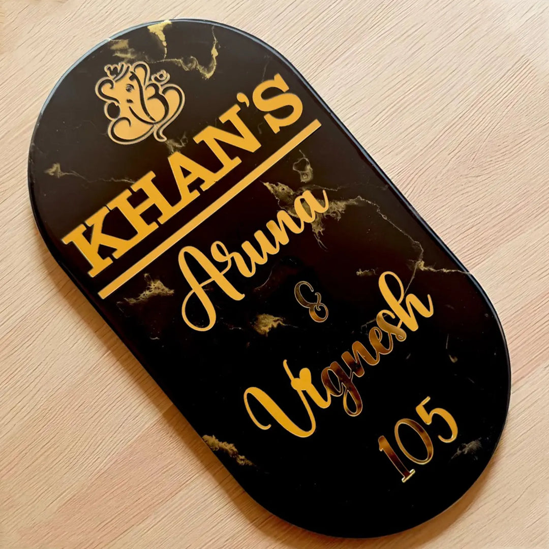 Black Minimal Personalized Marble Effect Oval Resin Name Plate | With 3D Acrylic Letters