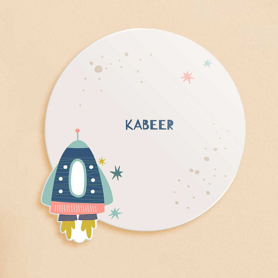 Personalized Space Explorer Theme Acrylic Kids Name Plate - Name Personalization Example Front View