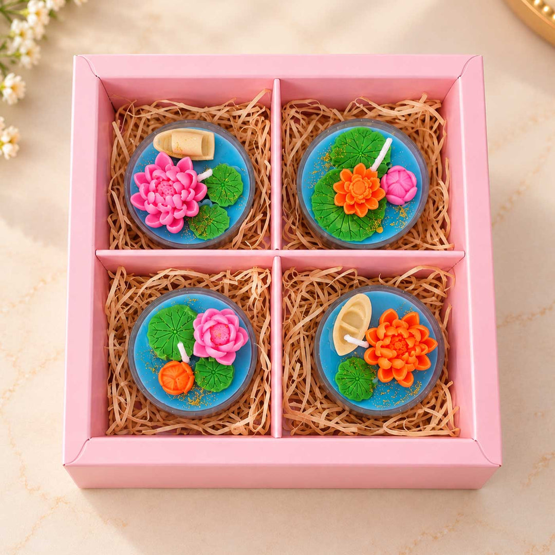 4 pc | Handmade Lotus Pond Lavender Scented Soy Wax Jumbo Tealight Candle