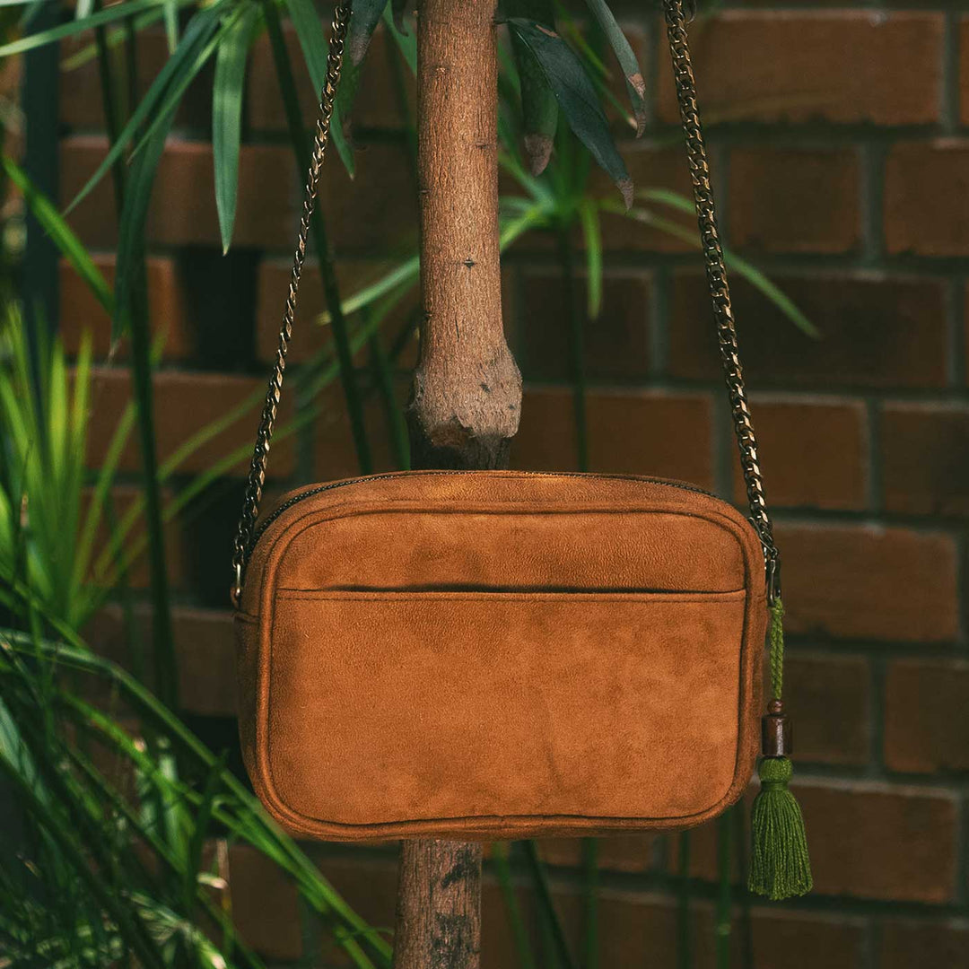 Personalized Embroidered Garden Denim Vegan Suede Sling Bag