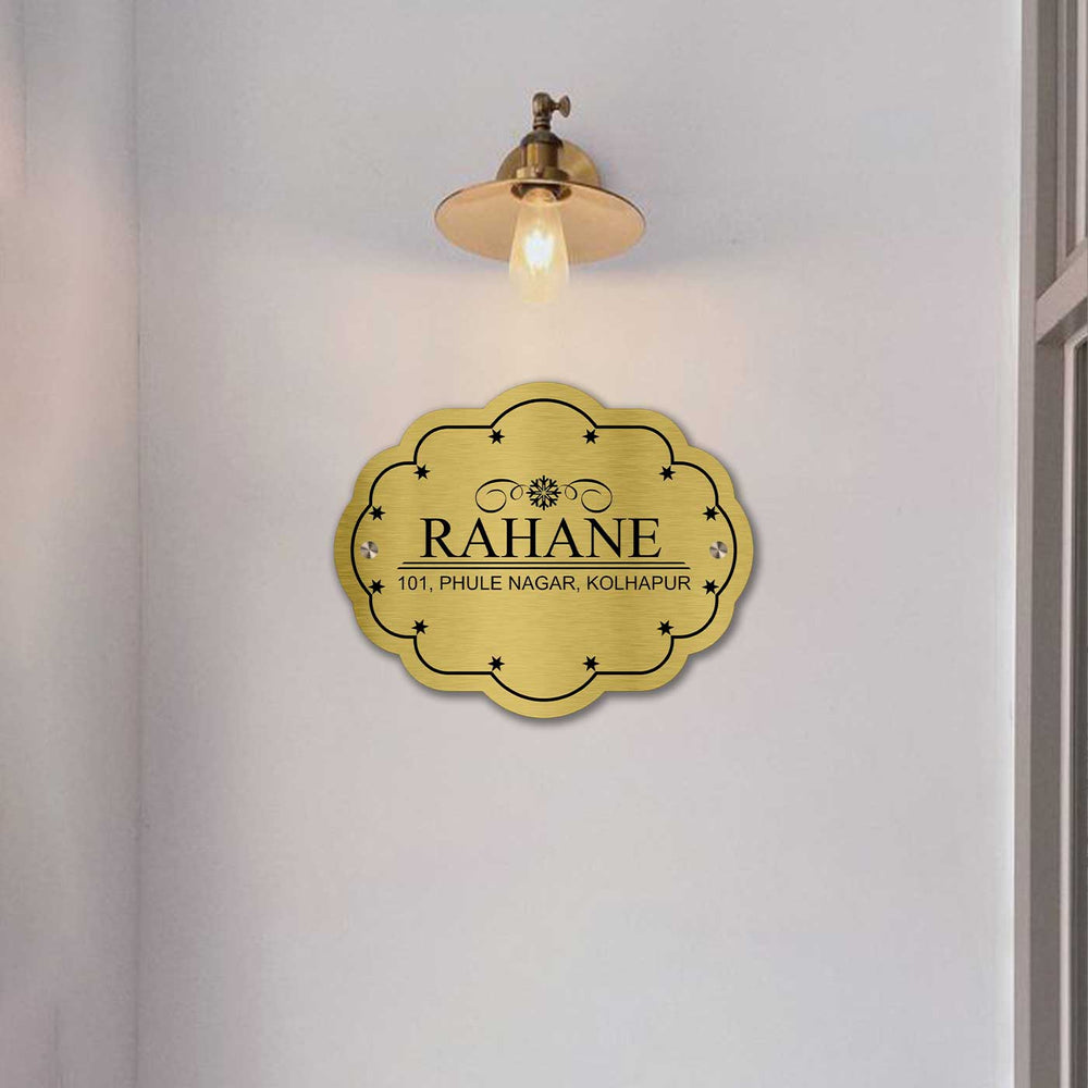 Personalized Weatherproof Cloud Shaped Engraved Gold Stainless Steel Name Plate - Mounted on Entryway Wall