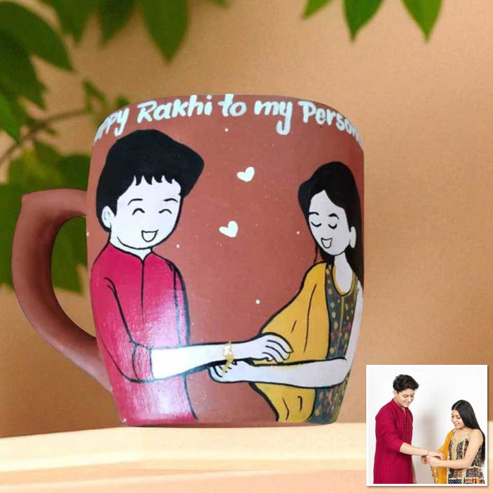 Photo Personalized Hand-Painted Brother And Sister Design Terracotta Mug