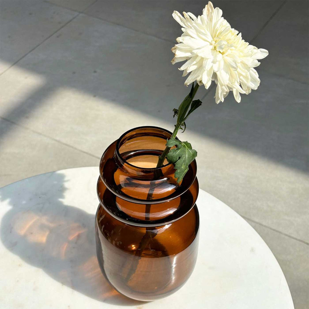 Handmade Haze Brown Loop Glass Vase | 8 inch