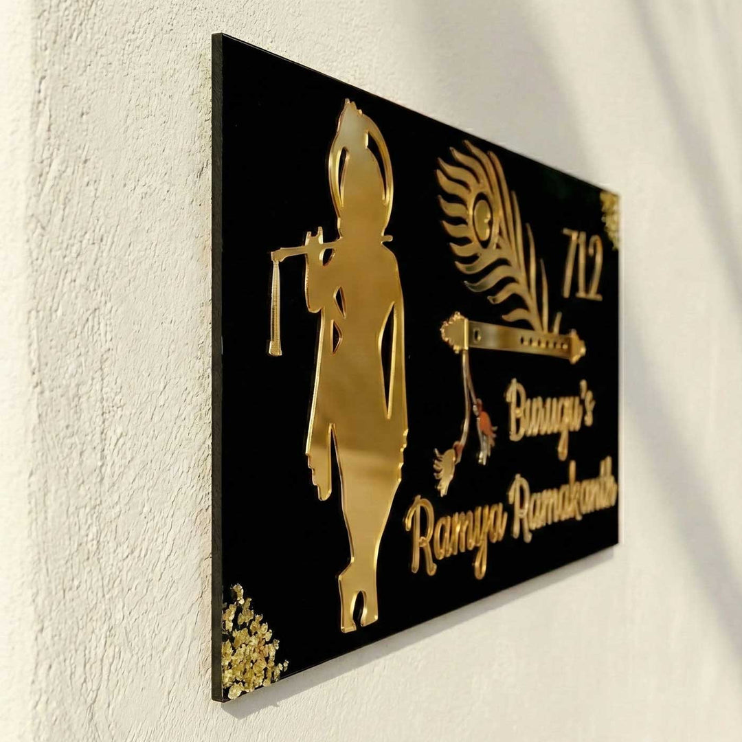 Black & Gold Personalized Marble Effect Rectangle Resin Name Plate | With 3D Acrylic Letters & Minimal Gold Stone Highlights