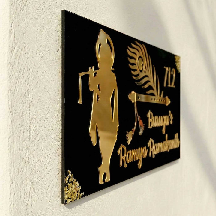Black & Gold Personalized Marble Effect Rectangle Resin Name Plate | With 3D Acrylic Letters & Minimal Gold Stone Highlights