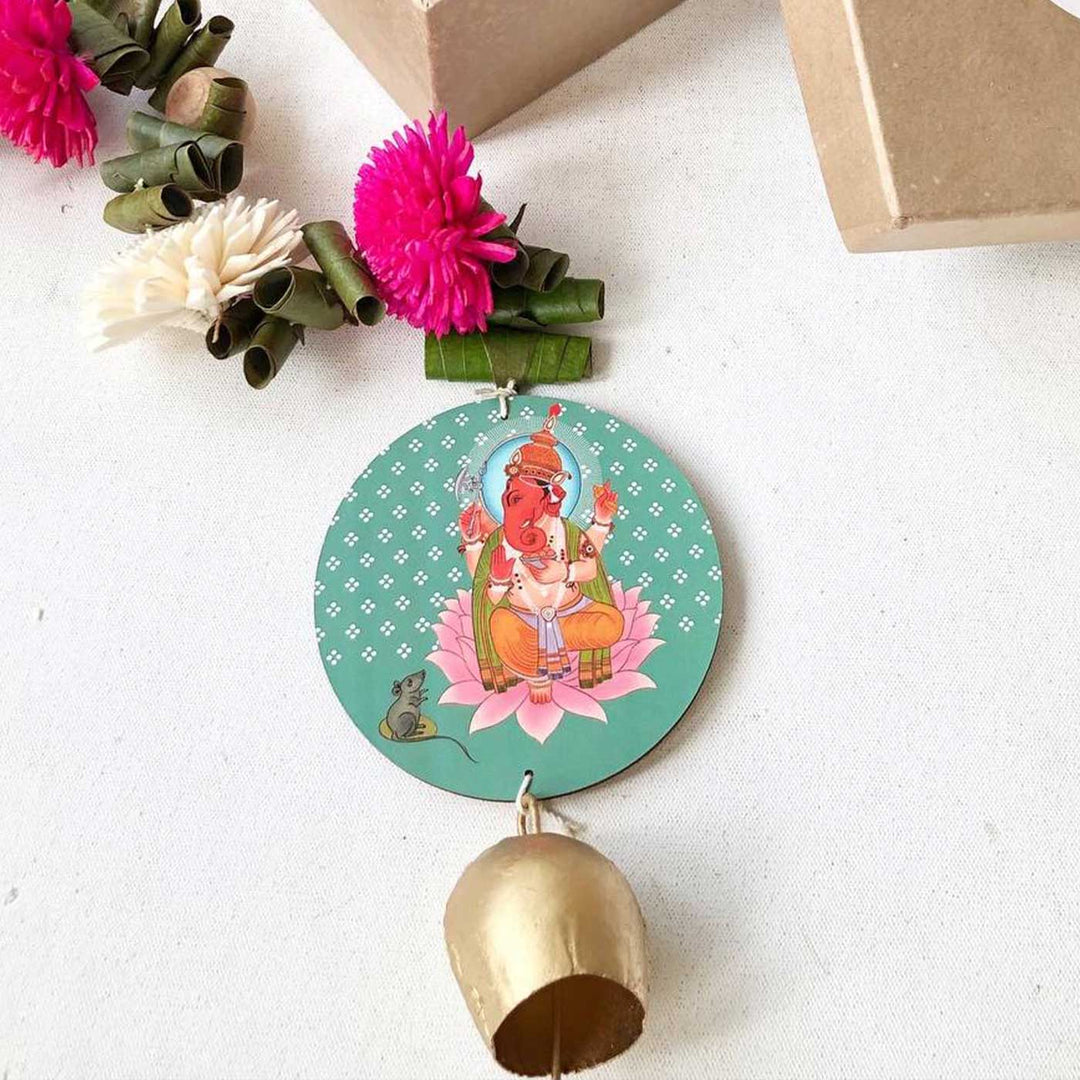 2 Pc | Handmade Teal Ganesha Shola Flower & Bay Leaf Hanging