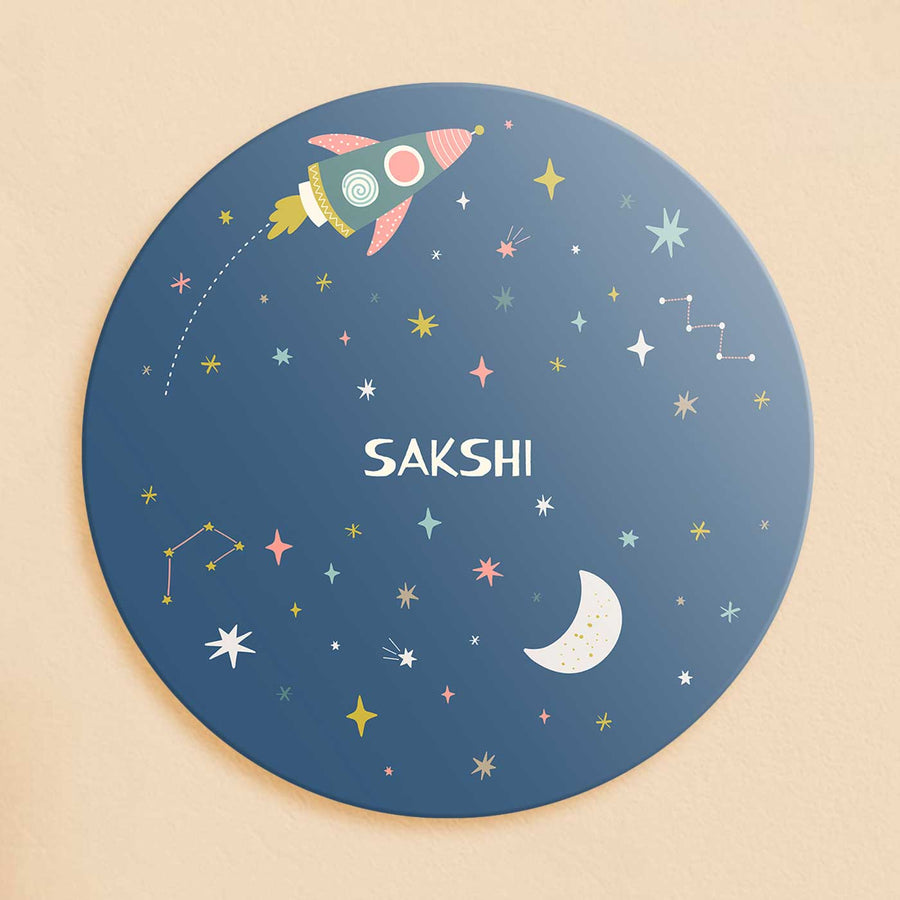 Personalized Twinkling Stars Theme Acrylic Kids Name Plate - Front View with Name Personalization