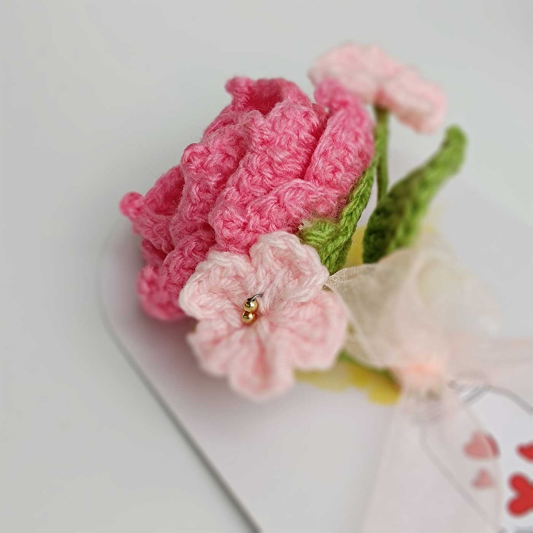 Handmade Crochet 3D Light Pink Rose Greeting Card