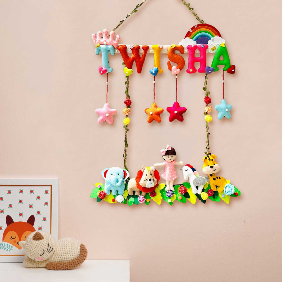 Personalized Jungle Theme Felt Kids Name Plate For Girls