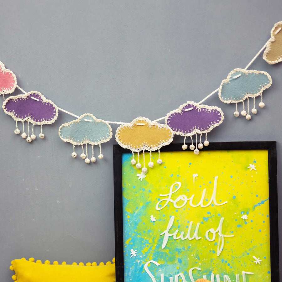 Handmade Crochet Cloud Themed Felt Bunting - Hanging Display with Wall Art