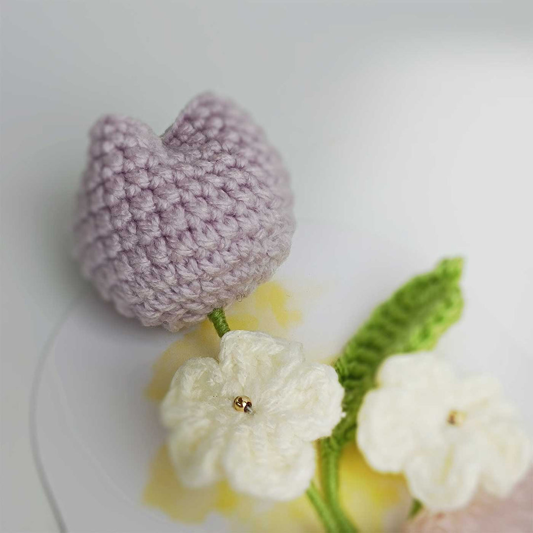 Handmade Crochet 3D Lavender Tulip Greeting Card