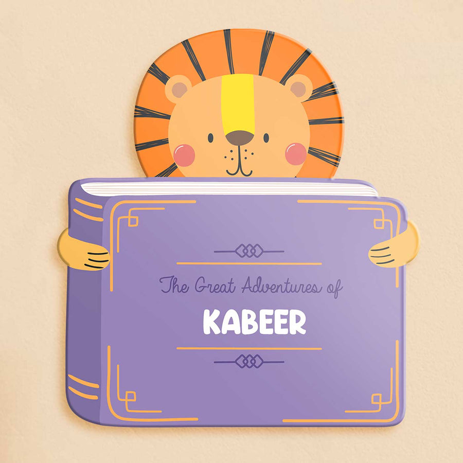 Personalized Animal Library Theme Acrylic Kids Name Plate - Front View with Name Personalization