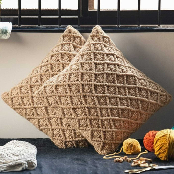 Set Of 2 | Handmade Macrame Diamond Design Cotton Cushion Cover