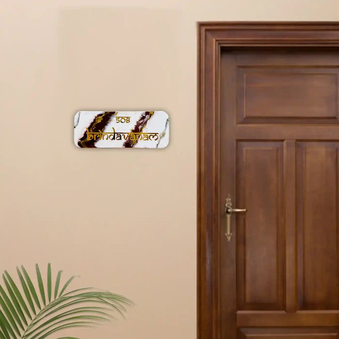 White & Brown Personalized Marble Effect Rectangle Resin Name Plate | With 3D Acrylic Letters