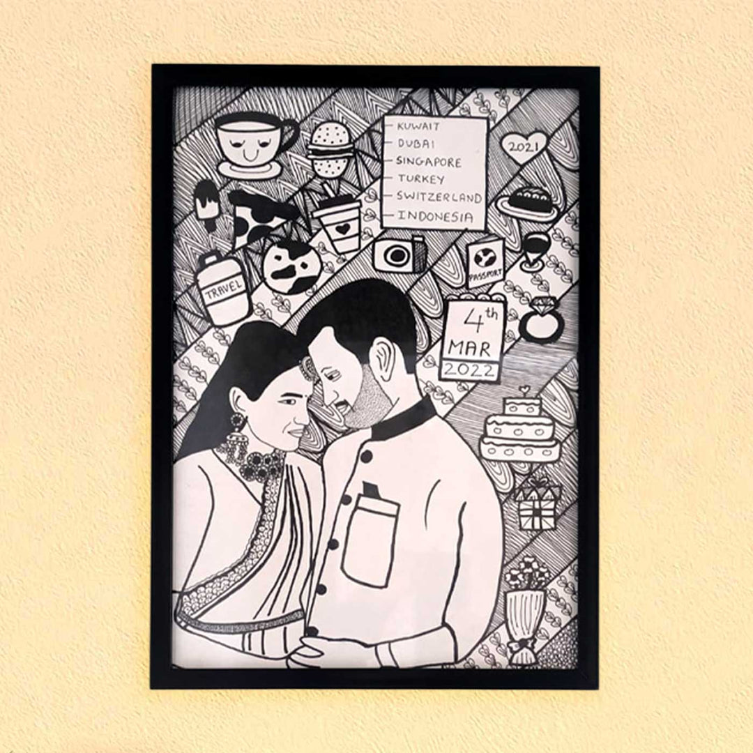 Photo Personalized Doodle Art Couples Black & White Decorative Plaque