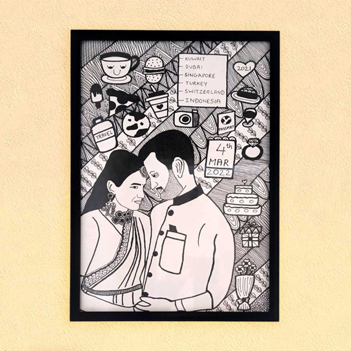Photo Personalized Doodle Art Couples Black & White Decorative Plaque