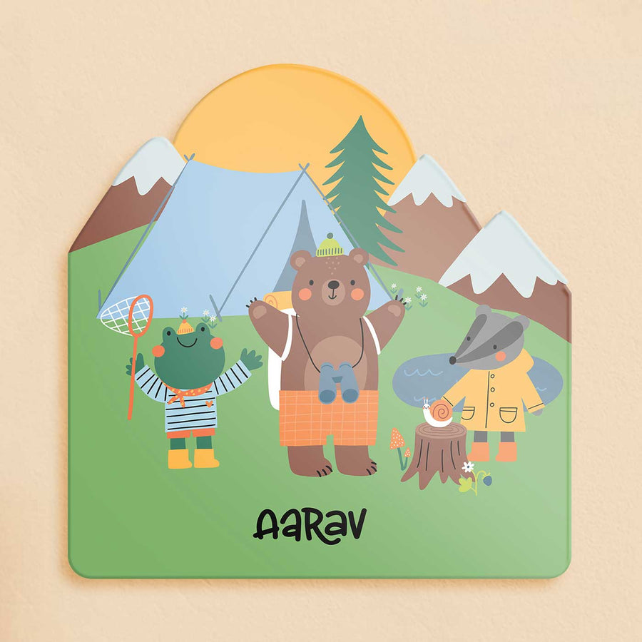 Personalized Into The Wild Theme Acrylic Kids Name Plate - Front View with Name Personalization