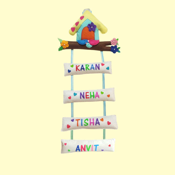 Personalized Handmade Tree House Felt Name Plate - Front View Hanging Name Display