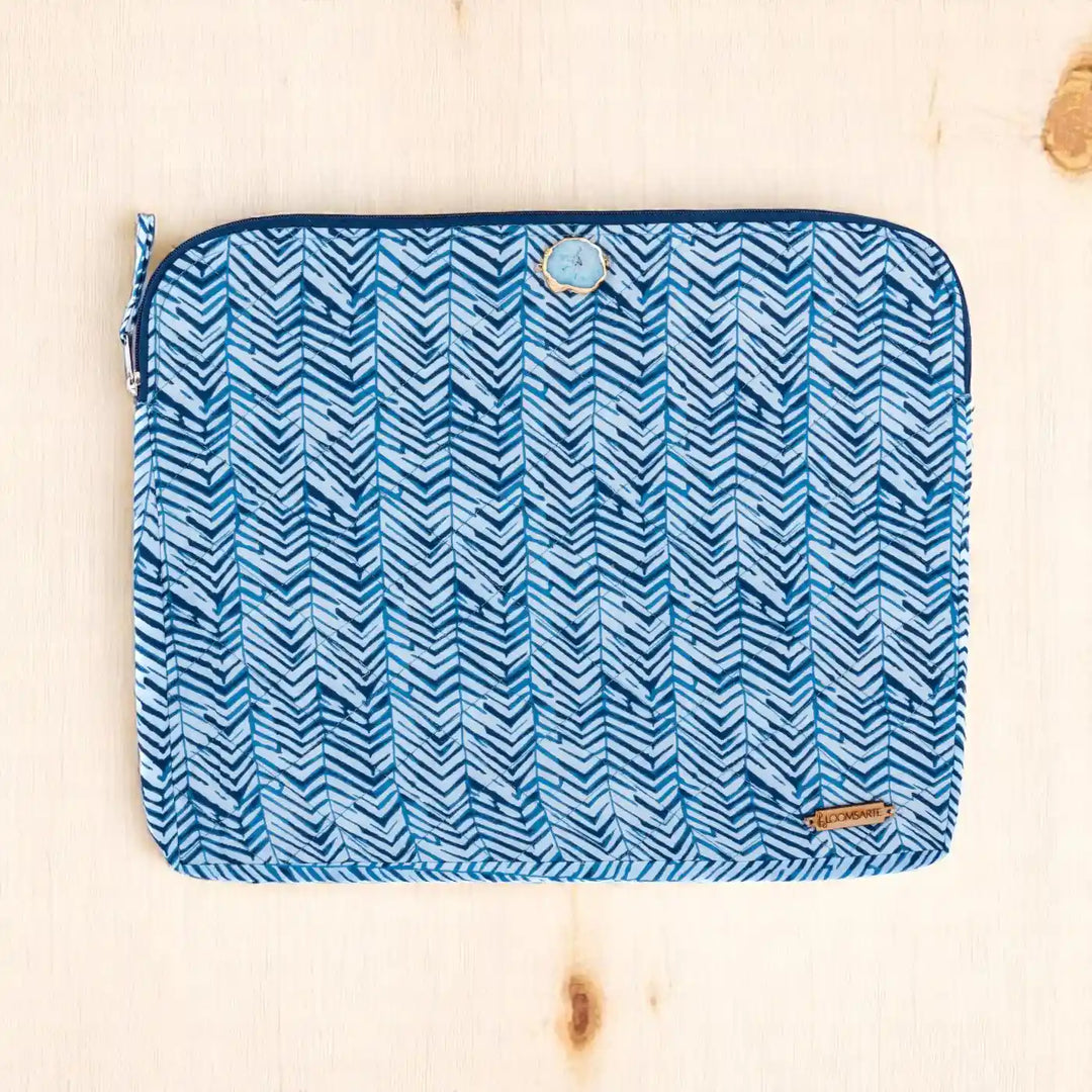 Blue Zebra Cotton Stylish & Ecofriendly Laptop Sleeve With Agate Accent | 14 x 11 inch