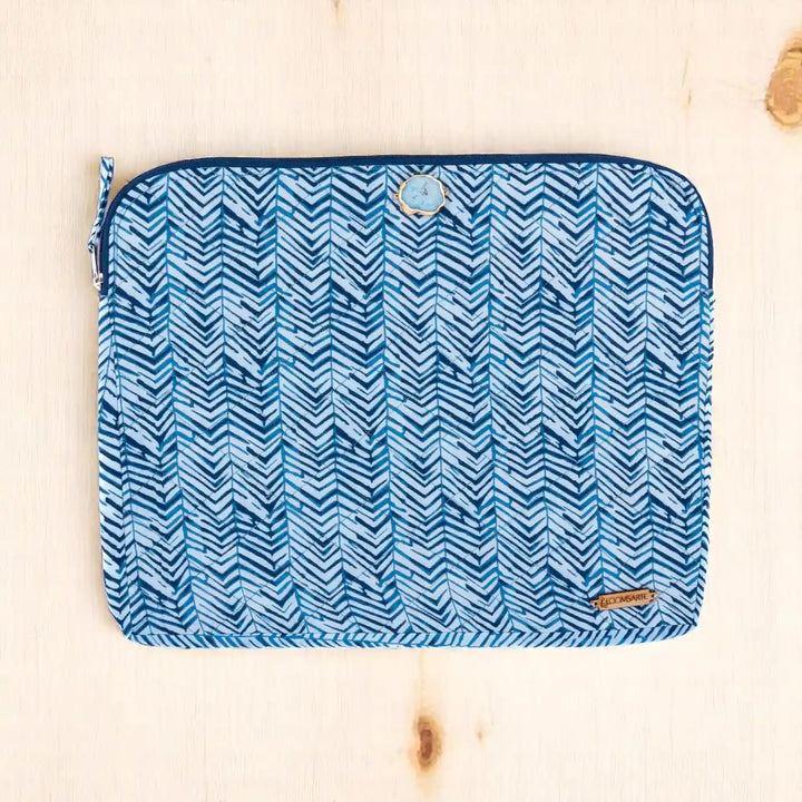 Blue Zebra Cotton Stylish & Ecofriendly Laptop Sleeve With Agate Accent | 14 x 11 inch